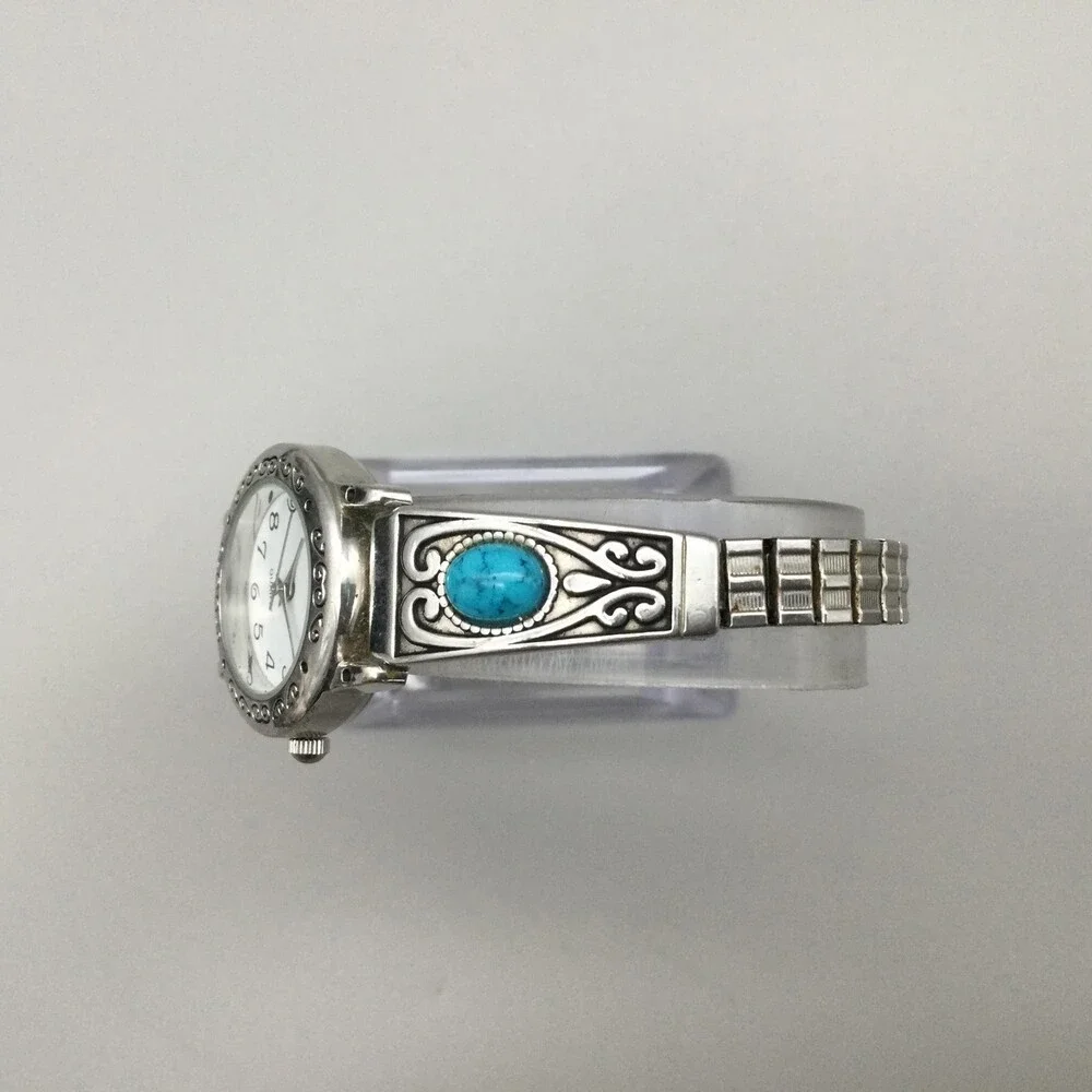 Accutime Southwest Womens Watch 25mm Silver Tone Expansion Bracelet New Battery